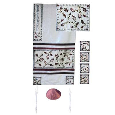 Embroidered Raw Silk Tallit The Matriarchs 17" x 75" Set of 3 Made in Israel By Emanuel