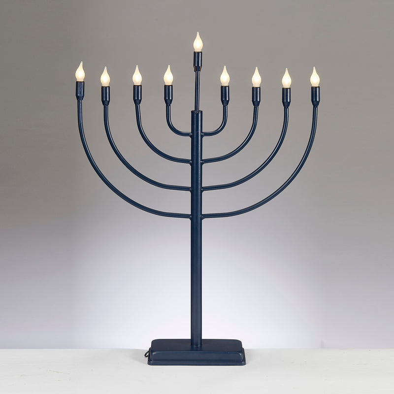 Large Size LED Traditional Metal Electric Navy Menorah 24" High 9 Frosted Replaceable LED White Bulbs