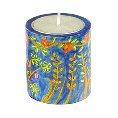 Memorial Candle Holder Jerusalem Hand Painted Wood By Emanuel