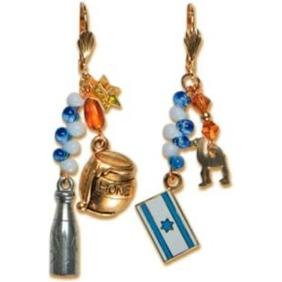 YOM HA'ATZMAUT Leverback Earrings By Susan Fischer Weis - Gold Plated Earwires