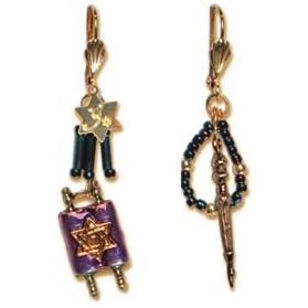BAT MITZVAH / Shavuot / Torah & Yad Leverback Earrings By Susan Fischer Weis - Gold Plated Earwires