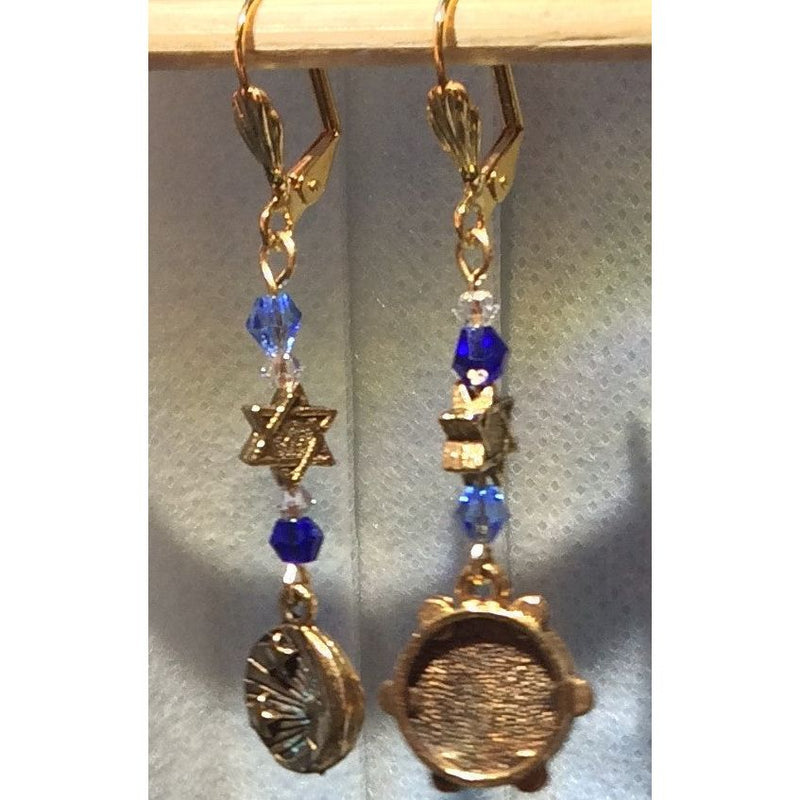 Designer New Moon Rosh Chodesh Earrings Gold plated Earwires By Susan Fischer Weis in pink or blue