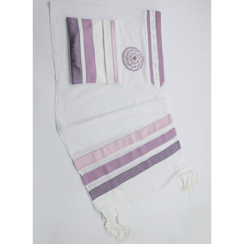 Arizona Women' s Tallit Shades of Pink Silver Embroidery set of 3 Made by ERETZ in Israel