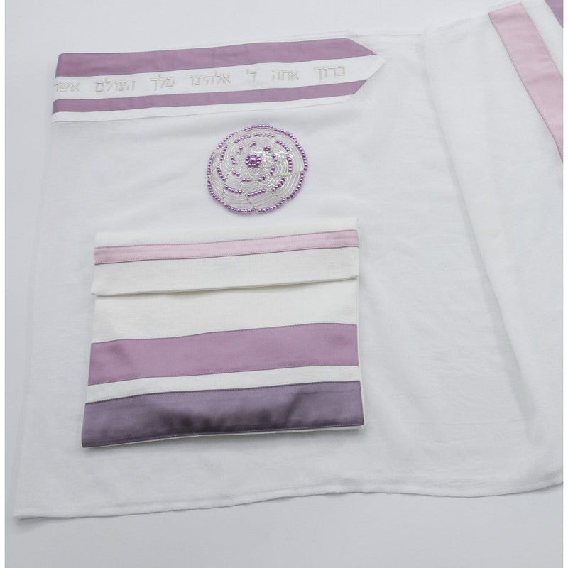 Arizona Women' s Tallit Shades of Pink Silver Embroidery set of 3 Made by ERETZ in Israel