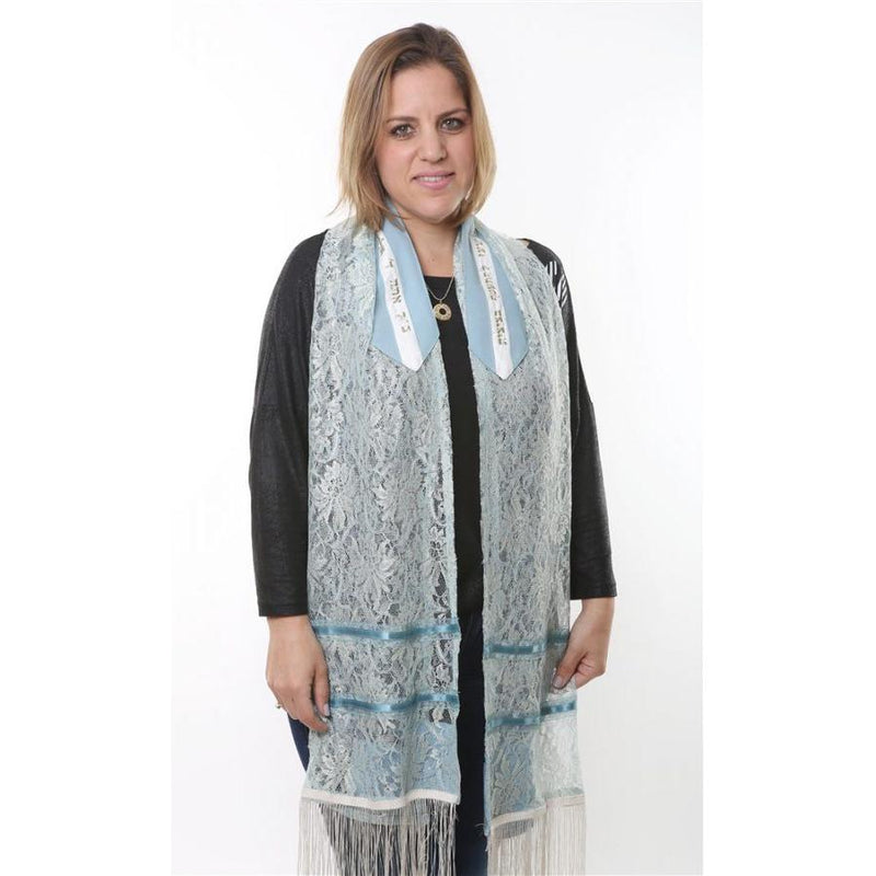 LIRON Women' s Tallit Lace Silver Embroidery set of 3 Made by ERETZ in Israel Sale Price