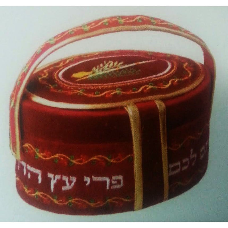Embroidered Velvet Etrog Box With Handle in Blue of Red