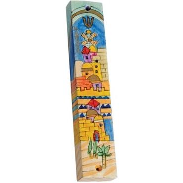 Jerusalem View Wooden Mezuzah By Yair Emanuel - Kosher Parchment included