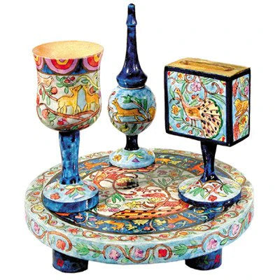 Oriental Painted Wood Havdalah Hand Painted Made in Israel Set By Emanuel