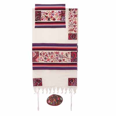 Hand Embroidered Cotton Tallit The Matriarchs in multicolor 21" X 77"  by Yair Emanuel