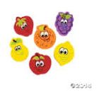 Fruit Character Erasers set of 12 include grapes, apples, pears, strawberries, oranges and lemons