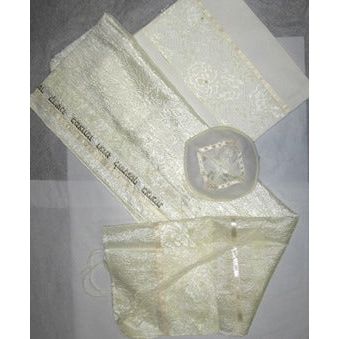 Efrat Schwartz Gold / Off White Wrinkled Poly Tallit Set of 3 Made in Israel By Eretz
