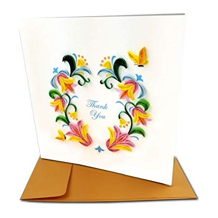 Flower Wreath "Thank You" Quilling Luxury Greeting Card with Envelope Any Occasion Blank Handmade