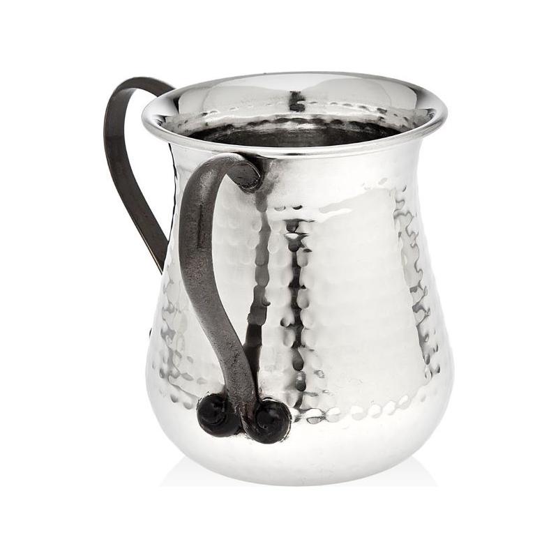Hammered Black Handle Hand Washing Cup for Netilat Yadaim Stainless Steel - Great Wedding Gift!