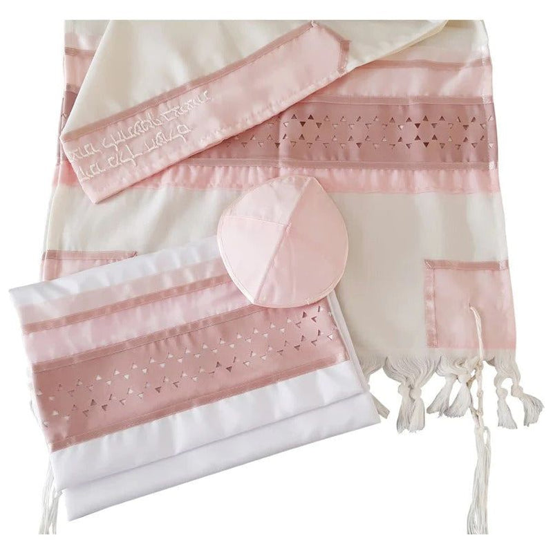 BACK ORDER ONLY  Laser Cut Pink Magen David Wool Tallit for Girls by Galilee Silks Israel