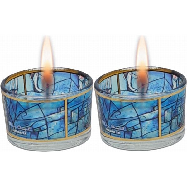 Marc Chagall Window Decoration in Blue Glass Shabbat Candlestickes Tealights Candleholders
