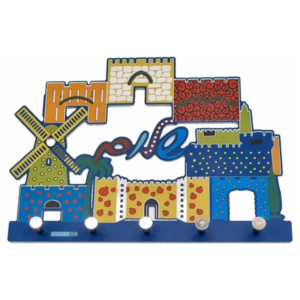 Laser Cut Jerusalem Scene Key Holder / Shalom Hanger Made by Hadarya