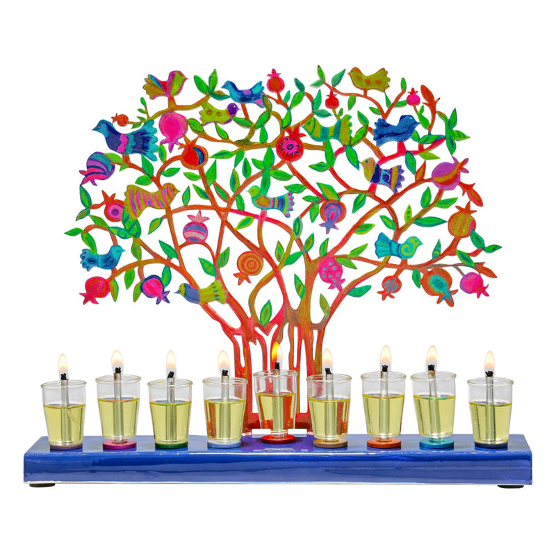 Emanuel Chanukah Menorah Colorful Lazer Cut Hand Painted - Pomegranate Tree 12 x 10"