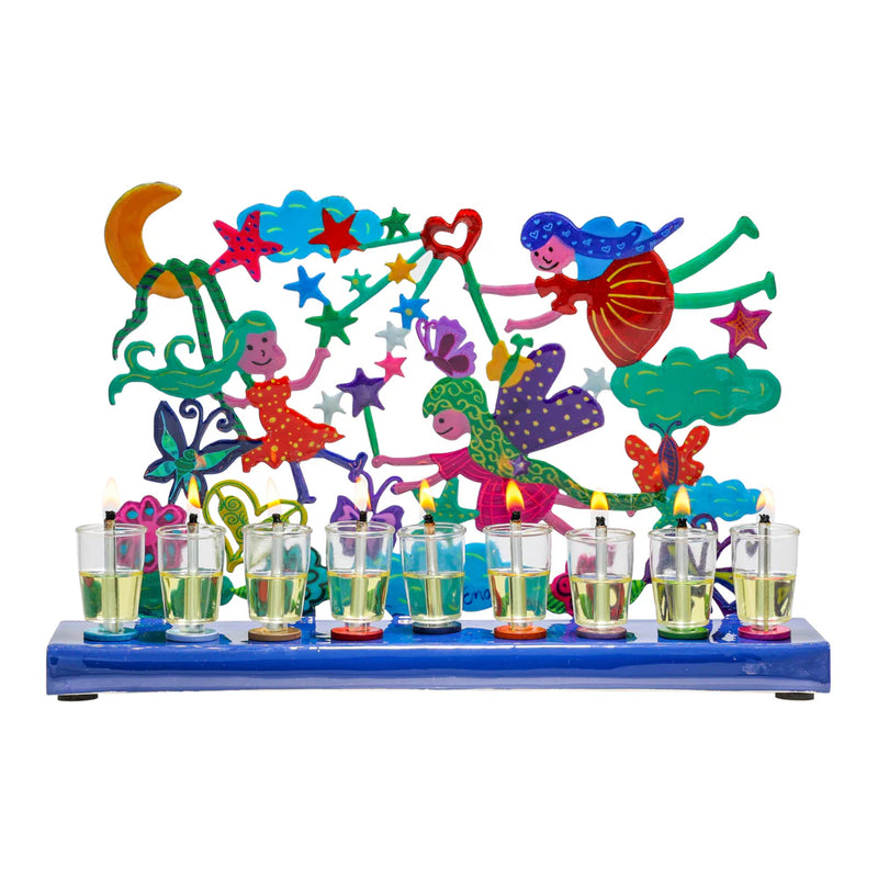Emanuel Chanukah Menorah Colorful Laser-Cut Fairies Hand made in Israel