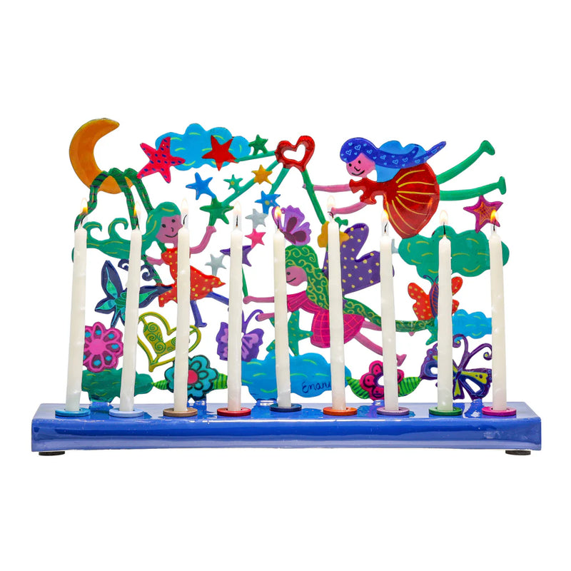 Emanuel Chanukah Menorah Colorful Laser-Cut Fairies Hand made in Israel