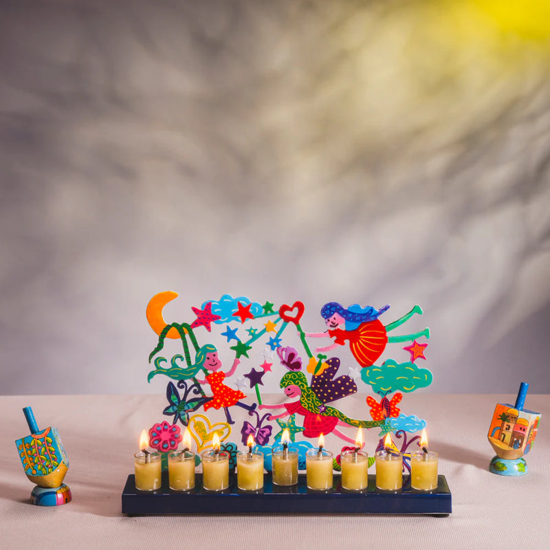 Emanuel Chanukah Menorah Colorful Laser-Cut Fairies Hand made in Israel