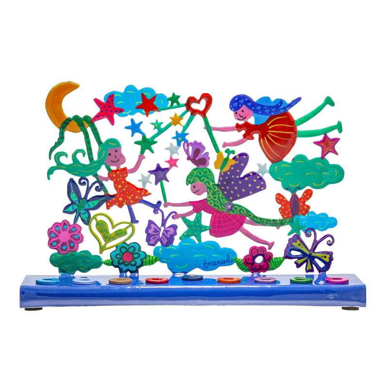 Emanuel Chanukah Menorah Colorful Laser-Cut Fairies Hand made in Israel
