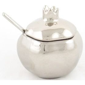 Silver Ceramic Pomegranate Honey Dish 4"