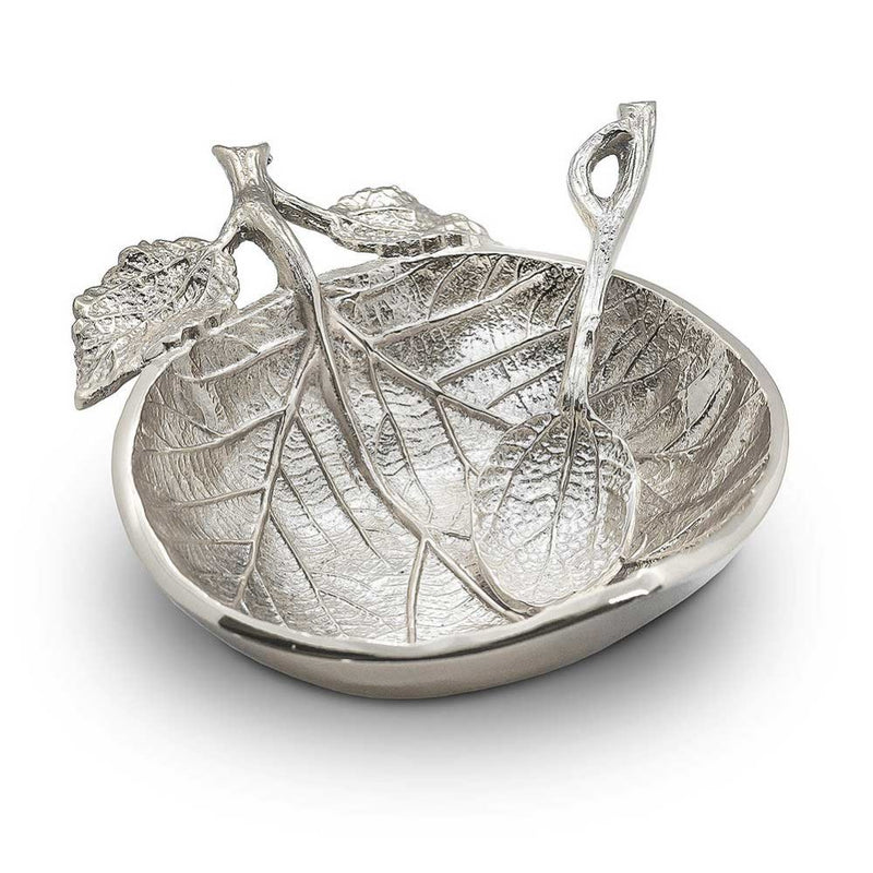 Nickel Plated Apple Shaped Leaf Honey Dish & Spoon