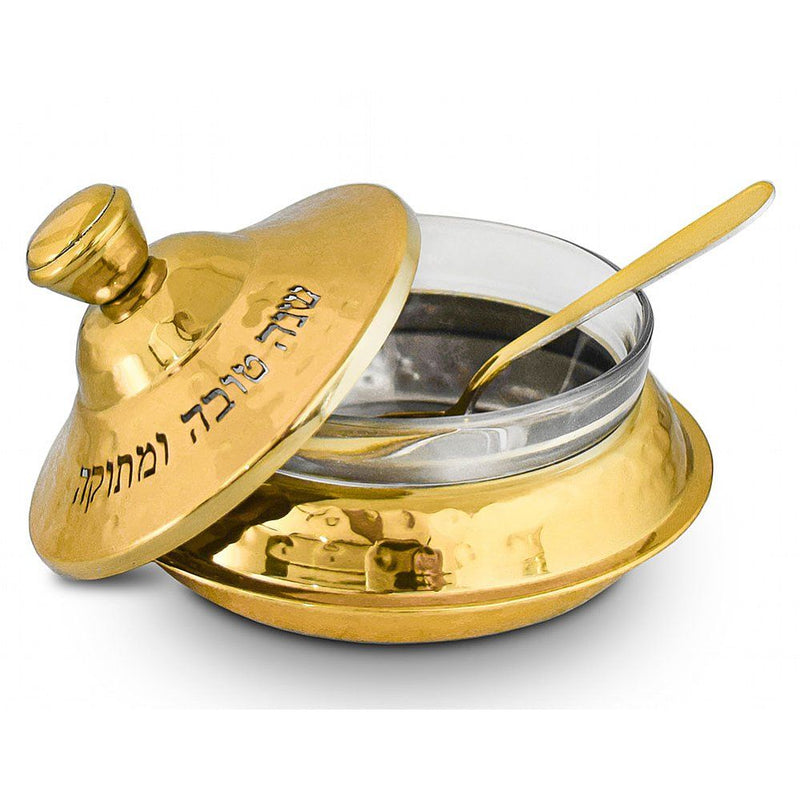 Shanah Tovah V'Metukah Honey Dish Set - Bowl, Glass dish, Cover & spoon