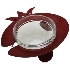 Laser Cut Red Pomegranate Design Honey Dish - Aluminum Metal - Jewish Art By Adi Sidler