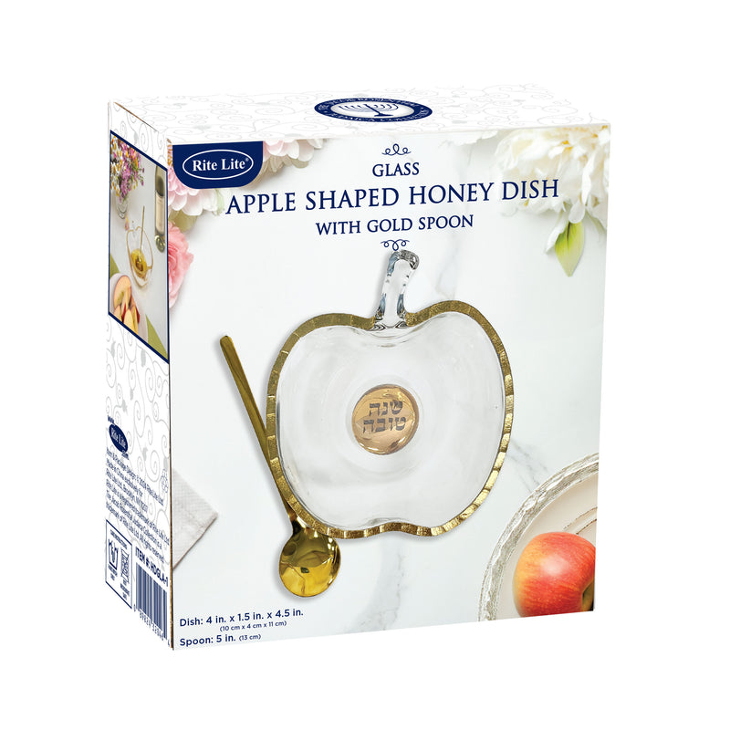 Apple Shaped Glass Honey Dish With Spoon