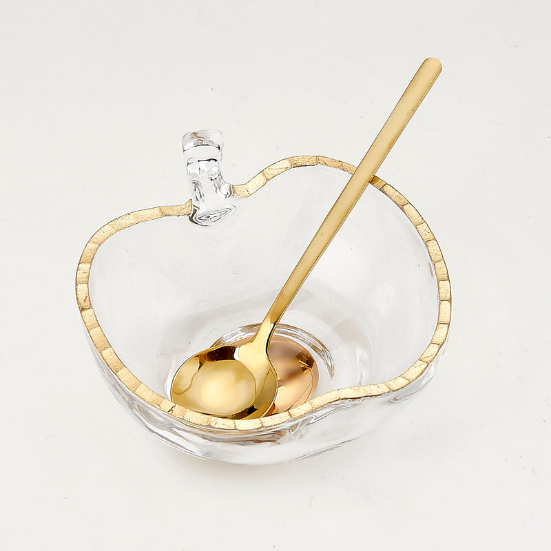 Apple Shaped Glass Honey Dish With Spoon