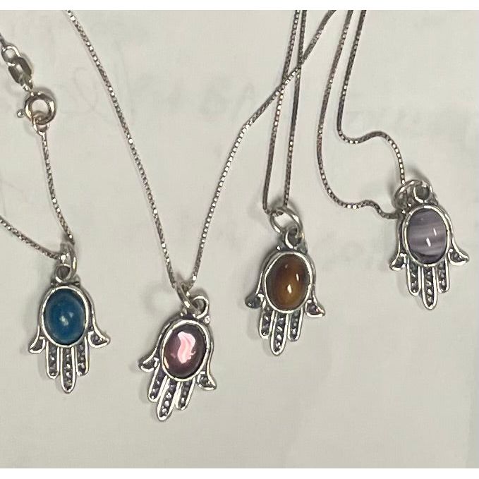 925 Sterling Silver Filigree Hamsa with Stone and Italian silver Chain Necklace