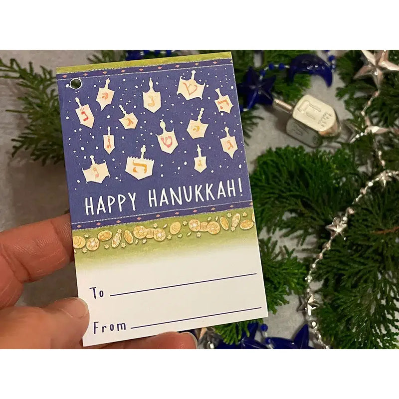 Chanukah Hanging Gift Tags ~ Set of 10 with Ribbons Dreidels & Gelt