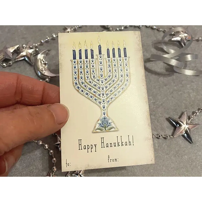 Chanukah Gift Stickers ~ Set of 10 Peel and Stick to-from Labels Blue Menorah By Mickie Caspi