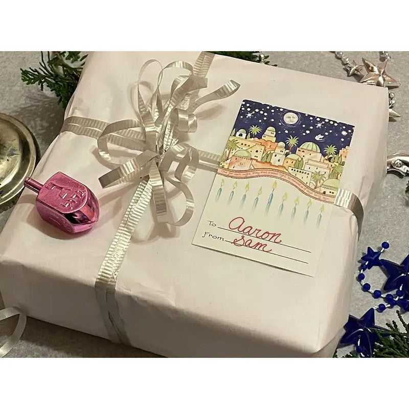 Chanukah Gift Stickers ~ Set of 10 Peel and Stick to-from Labels Jerusalem  Art by Mickie Caspi