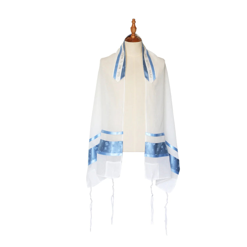 Designer  Women's Tallit Prayer Shawl Blue Flowers Made in Israel By ERETZ