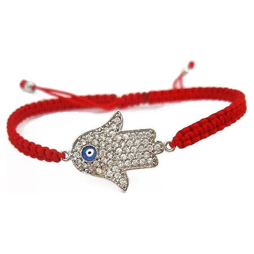 Red Macramé Bracelet Available with Swarovsky Star of David or Hamsa & Evil Eye Design may vary