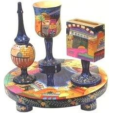 Jerusalem Painted Wood Havdalah Set - Made in Israel By Emanuel