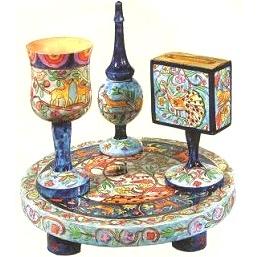 Oriental Painted Wood Havdalah - Made in Israel Set By Emanuel