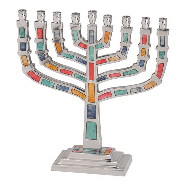 Knesset Style Chanukah Menorah Colorful Mosaic 10.75" x 9.75"
