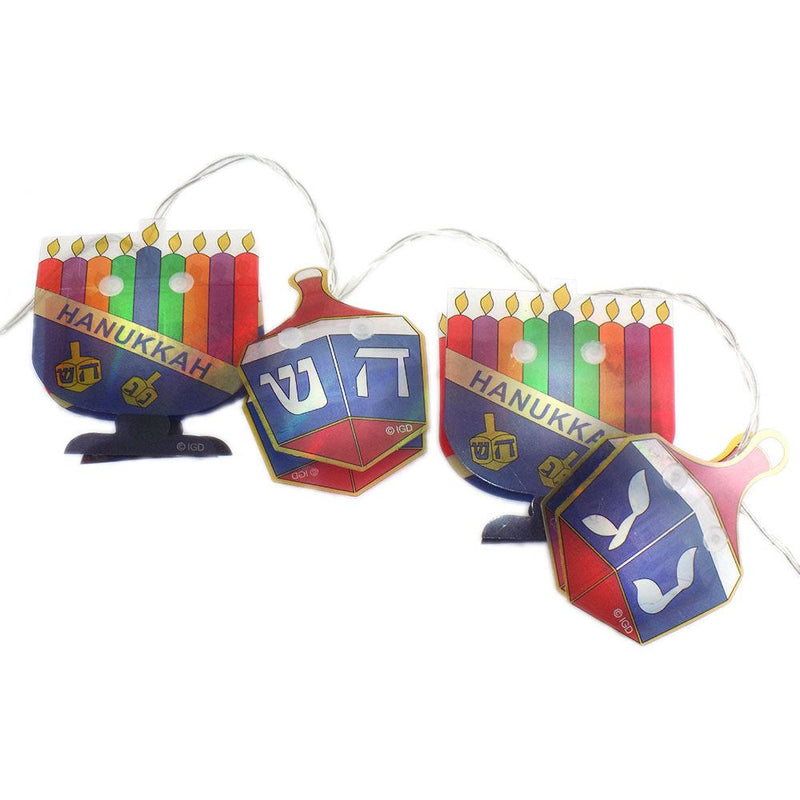 Chanukah Light Set "Menorahs and Dreidels" 15 LED Battery Operated