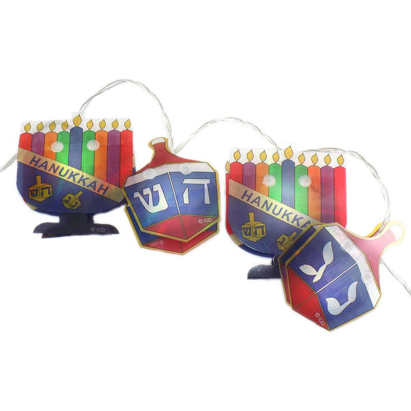 Chanukah Light Set "Menorahs and Dreidels" 15 LED Battery Operated