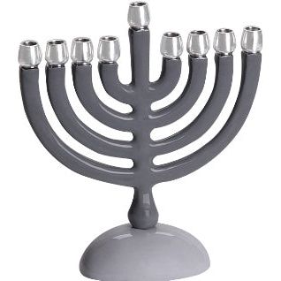 Candle Chanukah Aluminum Menorah with High Gloss Finish / Grey