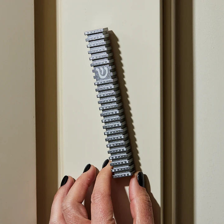 Anodized Aluminum Designer Square Grooved Mezuzah in Solid Gold Kosher $55 Parchment included