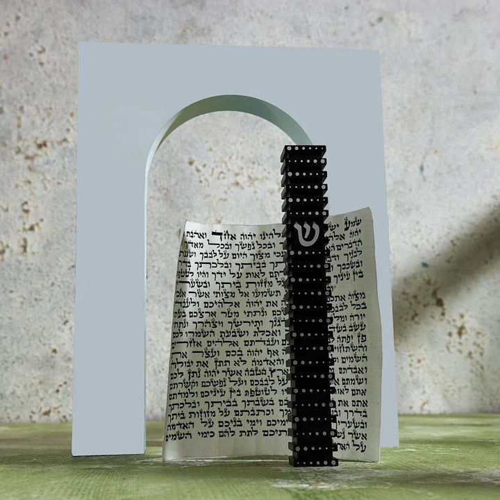Anodized Aluminum Designer Square Grooved Mezuzah in Solid Black Kosher $55 Parchment included