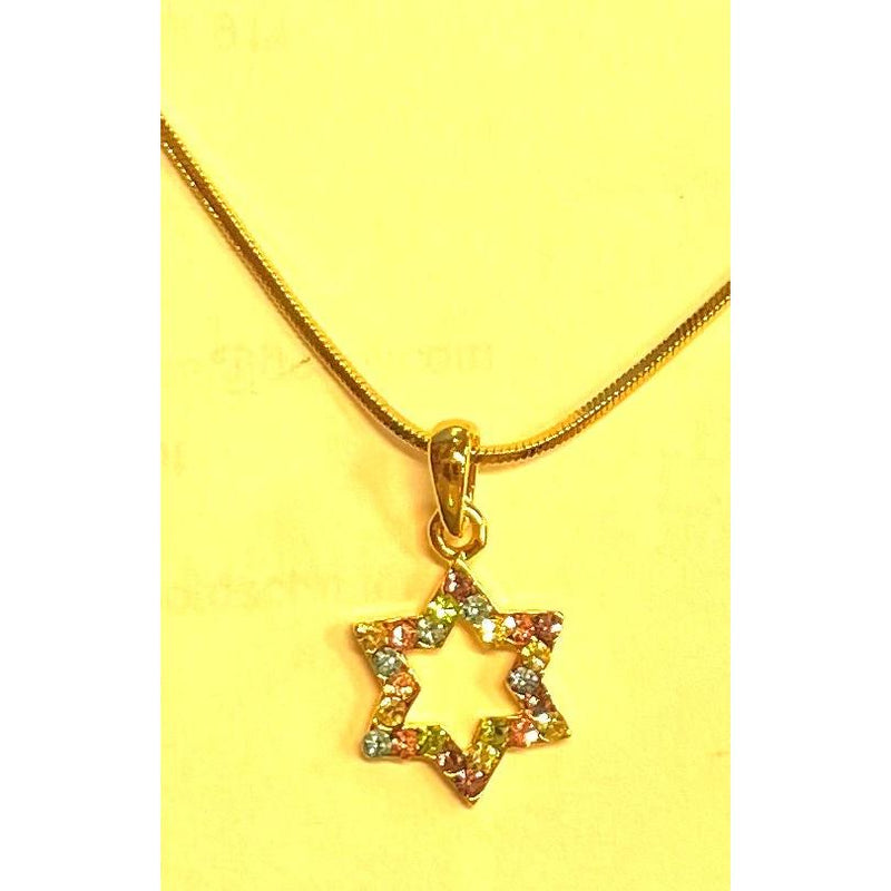 Bejeweled Star of David Metal Necklace Modern Design