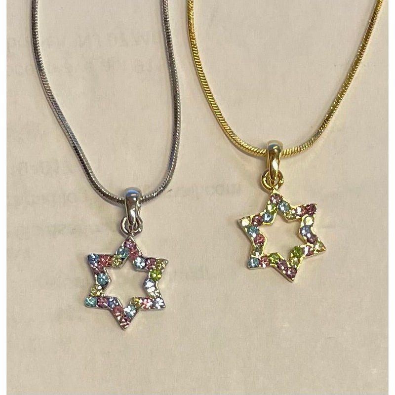 Bejeweled Star of David Metal Necklace Modern Design