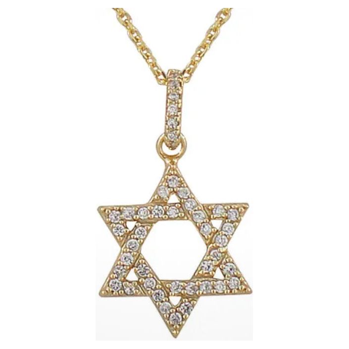 Gold Plated 925 Sterling Silver CZ Star of David Pendant 18" Necklace Design may vary