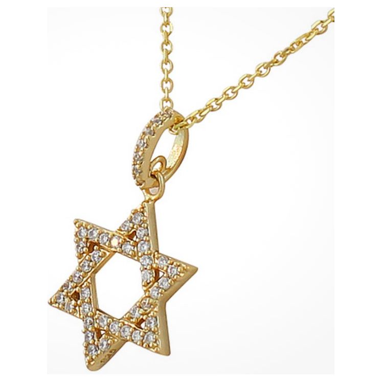 Gold Plated 925 Sterling Silver CZ Star of David Pendant 18" Necklace Design may vary