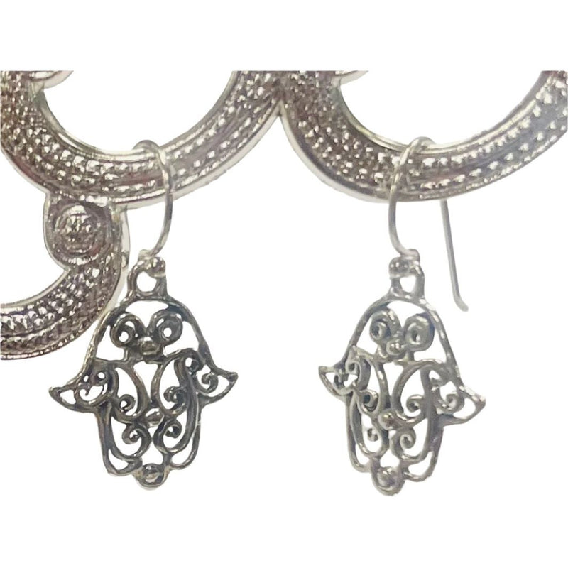 925 Sterling Silver Filigree Hamsa Earrings Original from Jerusalem